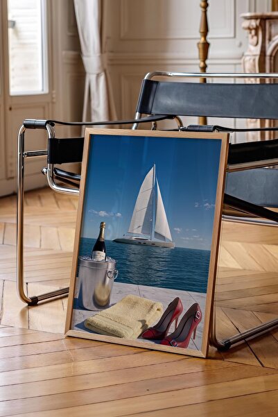 Postifull Sailboat and Champagne Poster, Wooden Framed Poster, Old Money Seri...