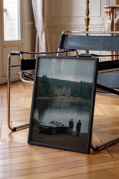 Postifull Car Poster by the Lake, Black Framed Poster, Old Money Series, No:1...