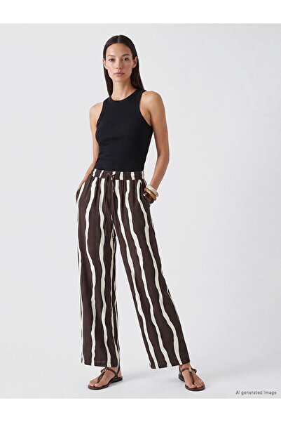 LC Waikiki Lcwaikiki Classic Brown Elastic Waist Striped Women's Trousers