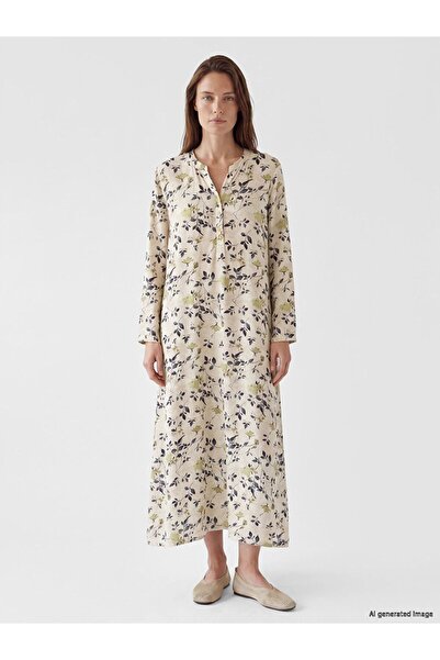 LC Waikiki Lcw Grace Beige Off-The-Shoulder A-Line Dress