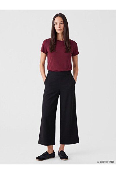 LC Waikiki Lcwaikiki Classic Black Elastic Waist Wide Leg Women's Trousers