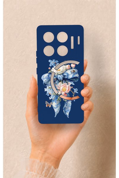 Vip Case Infinix Gt 20 Pro Compatible Blue Ribbon Flower Patterned Silicone Case