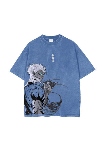 Toum Tricou oversize unisex vintage spălat cu imprimeu Jujutsu Kaisen
