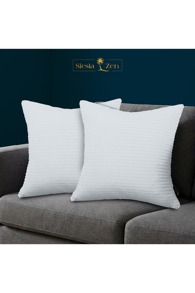 Siesta Zen Soft Filled Cushion with Seersucker Elegant Stripe Removeable Zipper Cover Decorative Throw Cushion Pillow for Sofa, Bed & Chairs Home Décor Cushion