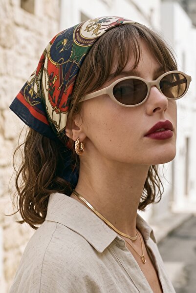 InStyle Bandană vintage cu model, albastru marin-portocaliu, 50x50