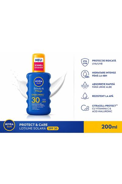 NIVEA Cremă de Protecție Solară Sun SPF 30, Rezistentă la Apă, Absorbție Rapi...