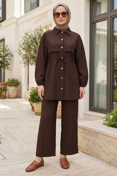 FERHEL Set tunică și pantaloni elastici cu mâneci cu șireturi pentru femei - ...