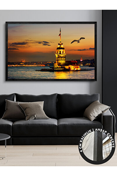 Evinemoda Kız Kulesi Tek Parça Siyah Çerçeveli Kanvas - Canvas Tablo