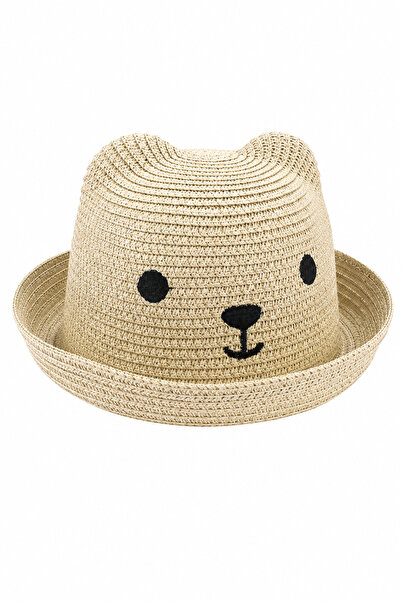 bebegen Girl's Beige Bear-Eared Straw Fedora Hat 1-4 Years Old