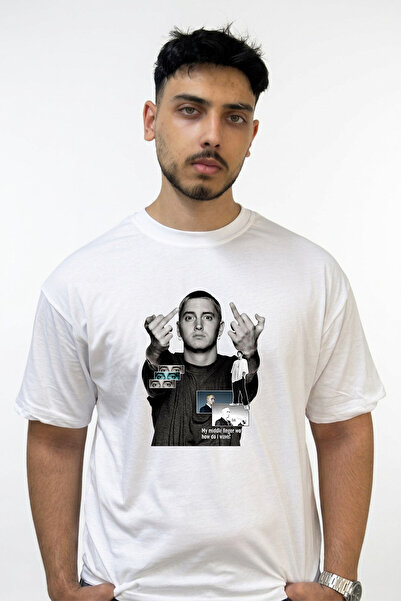 Anetos Eminem Rapper_20 Design Printed Oversize White T-Shirt