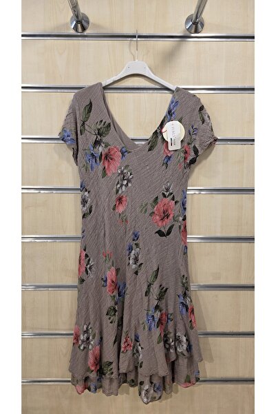 Park Moda Italian Short Dress with V-Neck Cut