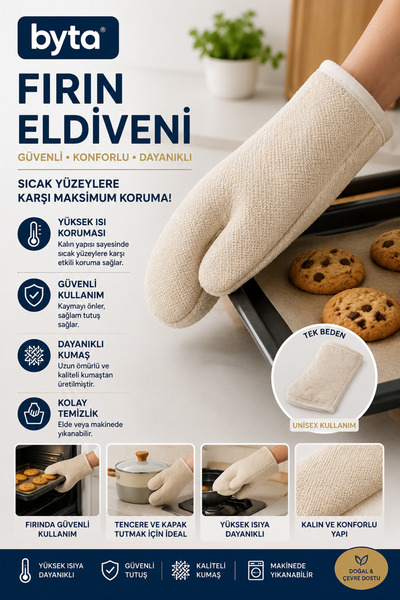 BYTA Heat Resistant Oven Mitt Thick Kitchen Glove Oven Tray Pot and Pan Holder