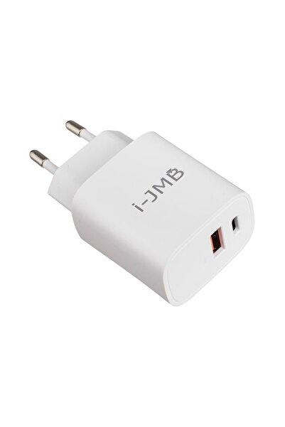 Jumbo Încărcător fast charge USB + Type-C, 2 porturi, alb, pentru telefon și ...