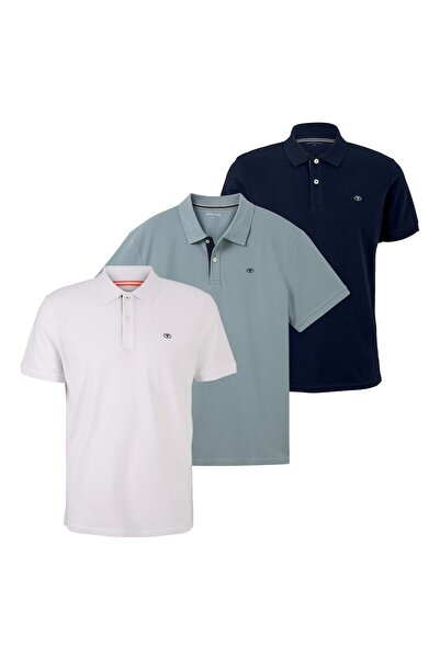 Tom Tailor Herren Poloshirt 3er-Pack, Knopfleiste - Basic Polo mit Kontrast, ...