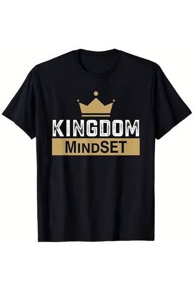 LİNA06 تي شيرت Kingdom Mindset Faith - تي شيرت أسود بأكمام قصيرة وياقة دائرية...