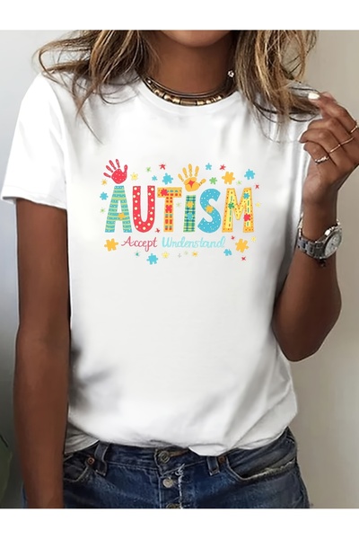 1001 Line Wo's Autism Awareness Acceptance TShirt Puzzle Piece Rainbow Design...