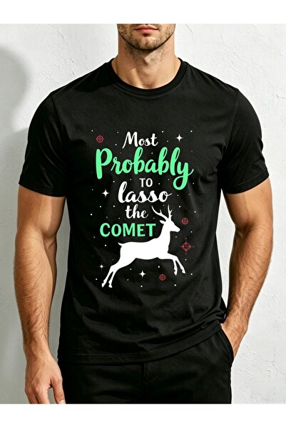 1001 Line Men's Print T-Shirt - Minimalist Comet Text Design Round Neck Shirt...