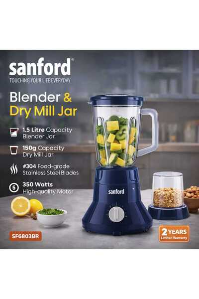 Sanford SF6803BR Blender with Dry Mill Jar 350W 1.5L Mixer Blender