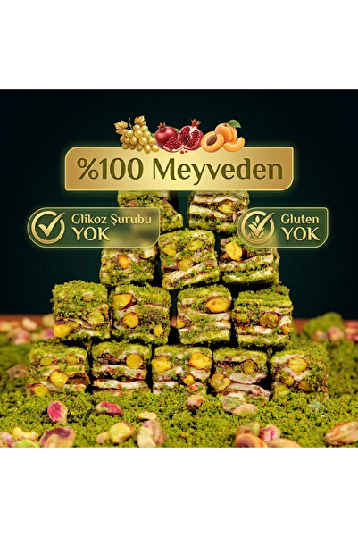 Duble Antep Fıstıklı Baklava Lokum 0.5 KG Glikoz Şurubu İçermez Meyveden Üretilir
