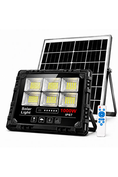 Jortan Proiector Solar LED 1000W IP67 cu Panou Solar Monocristalin, Telecoman...