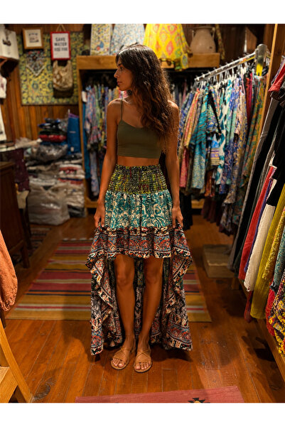 Miss Boheme Red Color Imported Short Front Long Back Bohemian Silk Skirt