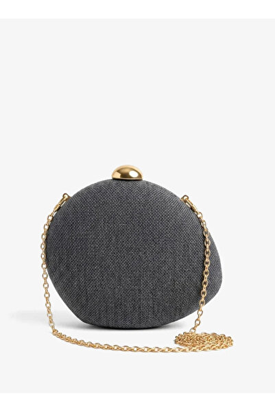 VİNY Textured Clutch Bag with Chain Strap - Black