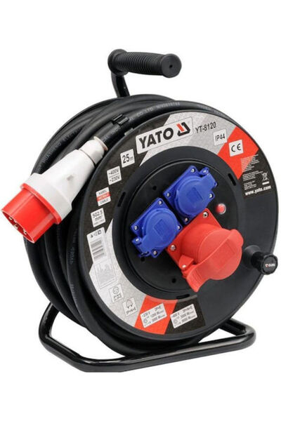 yato Cablu prelungitor impermeabil pe tambur 25m Negru Cod: YT-8120