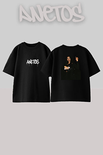 Anetos Cardi B_8 Design Printed Unisex Oversize Black Tshirt