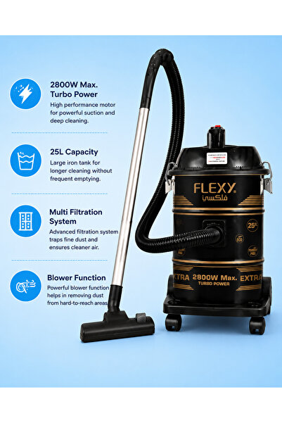 flexy 2800W Wet & Dry Vacuum Cleaner | 25L Iron Tank | Turbo Power | 2-Year