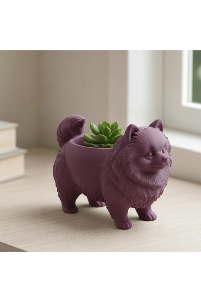 OEM Mini Ghiveci Decorativ Imprimat 3D cu Design Pomeranian - Purple red comp...