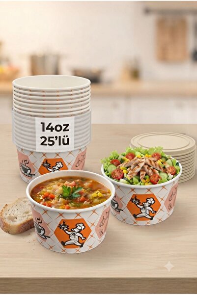 FazAv Kapaklı Aşure Kasesi Çorba Kasesi Salata Kasesi 14OZ 25 Li