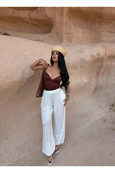 kırmızı butiks White Elastic Cuffed Balloon Pants
