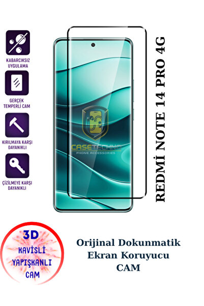 CaseTechnoo Redmi Note 14 Pro 4G Uyumlu Kavisli 3D Tam Kaplayan ESD Cam Ekran...