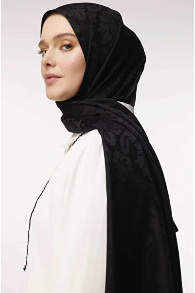 Mugo Wear Brocade Patterned Silky Jacquard Soft Shawl - Black