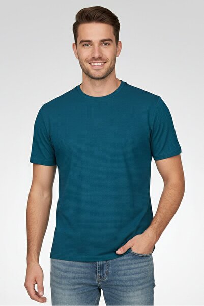 Projek Raw Men Crew Neck Short Sleeve Solid T-Shirt,Teal Green