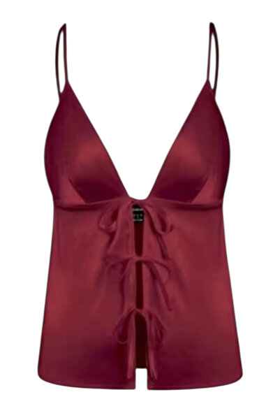 OEM Top sexy din satin, cu fundite, rosu inchis, M