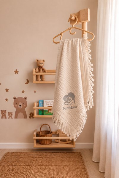 MİNİMOMS %100 Pamuk 4 Katlı Müslin Bebek/Çocuk Battaniyesi 100x120 cm - Premium Kalite Yumuşak Yenidoğan Kız ve Erkek Hediyelik Bebek Örtüsü