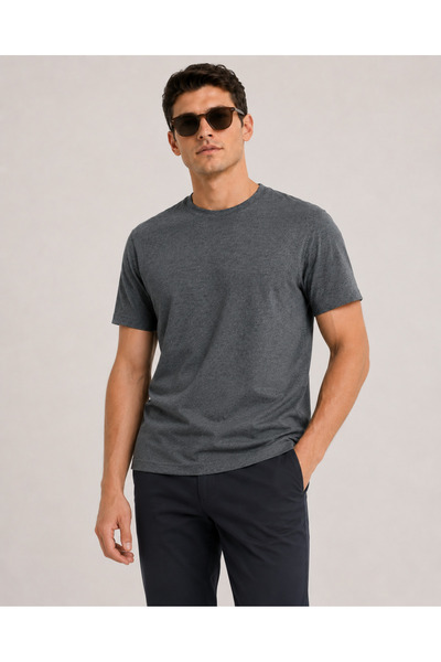 Hediyesepeti Erkek Regular Fit Bisiklet Yaka Kısa Kollu Tişört %100 Pamuklu T-Shirt Füme/Antrasit Renk
