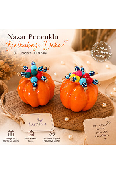 Luniva 🧿 El Yapımı Hediyelik Nazar Boncuklu Dekoratif Ev Süsü – Balkabağı Obje
