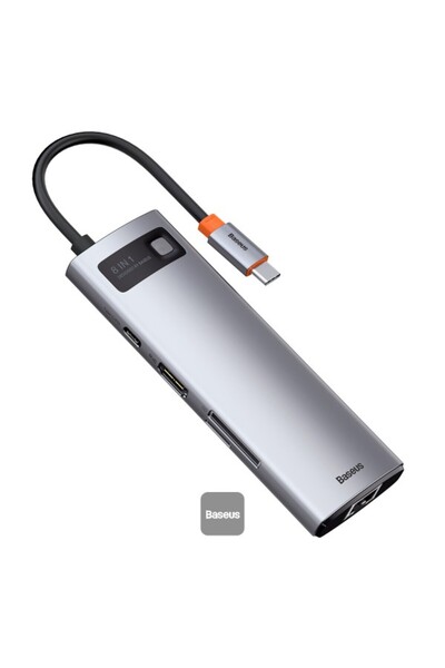Baseus Metal Gleam 8-in-1 USB-C Hub with HDMI, RJ45, SD/TF, PD, Gray