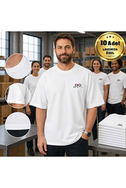 Bk Gift 10 Oversize White T-Shirts with Your Logo - Cotton Unisex Corporate T...