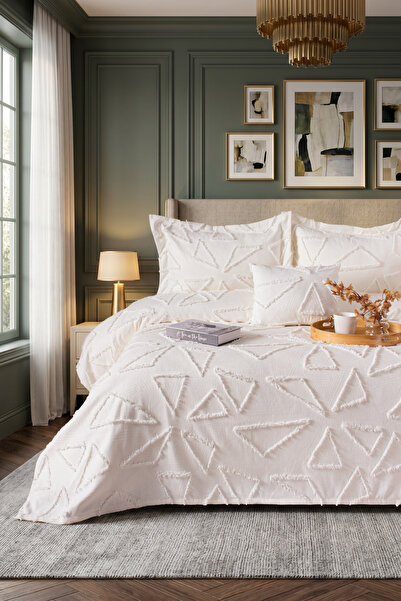 Odamoda Zen Single Bedspread Set Ecru - Nordic Bohemian Tufted Bedspread Set ...