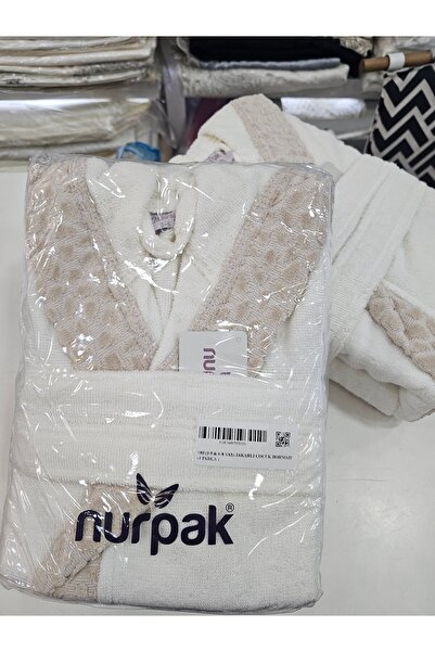 KÜBRAHOME'S NURPAK رداء حمام قطني للأطفال من عمر 9-10 سنوات كريمي اللون