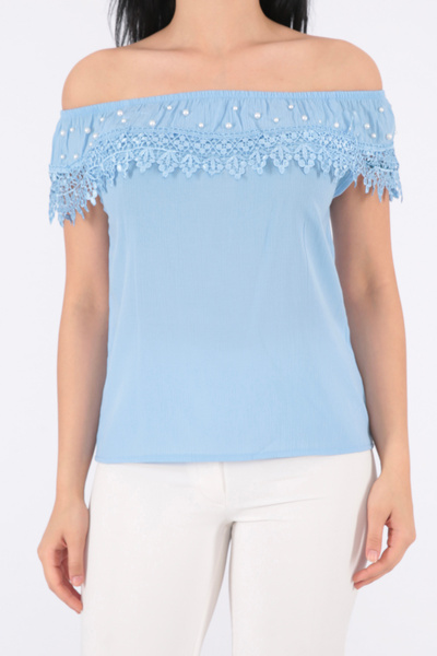 FIRST STYLE Elegant Sky Blue Turkish Blouse
