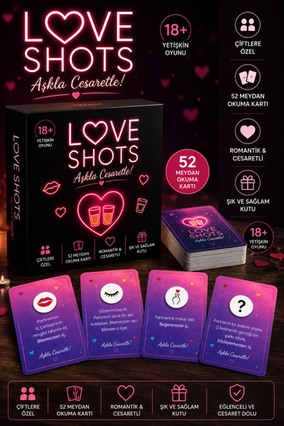 Bernato Love Shots Çiftlere Özel Meydan Okuma Kart Oyunu 52 Kart Romantik Eğl...