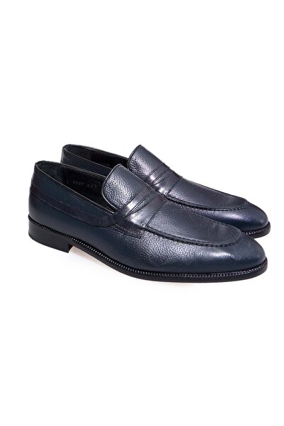 FRANCO CALVANI Dark Blue Color Laceless Genuine Leather Men's Shoes