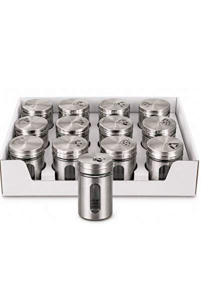 EVİMİST 12 Adet Büyük Boy 120 ml Cam & Paslanmaz Çelik Metal Kaplama Tuzluk B...