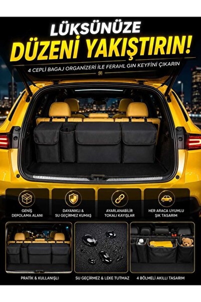 UYDEE Bagaj Düzenleyici Araç İçi Düzenleyici Araç İçi Koltuk Arkası Asmalı Organizer 4 Cepli Araba Bagaj Organizer Oto Bagaj Çantası oto aksesuar Suv Sedan Bagaj Organizer çok bölmeli organizer
