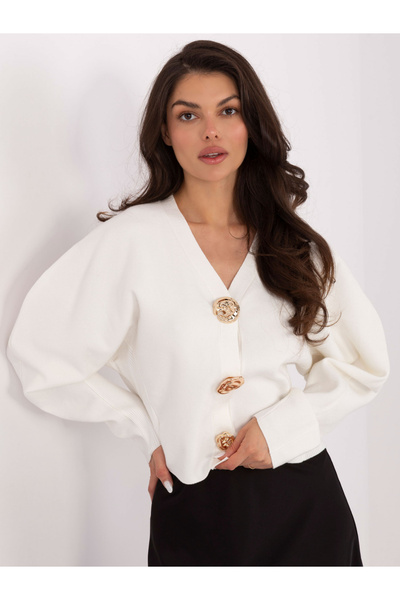 UFashion Pulover elegant ecru cu nasturi decorativi