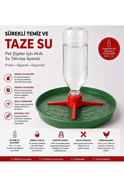LİDER KÜMES EKİPMANLARI Civciv Suluk Aparatı Pet Şişe – Otomatik Su Takviye A...